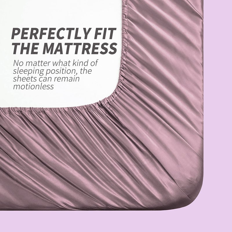 Cobedzy Satin Sheets Queen Size, 4 Pcs Silky Soft Satin Bed Sheets Queen Set with Deep Pockets, Extra Smooth & Luxurious Microfiber Sheet for Hair and Skin(Purple) - Image 5